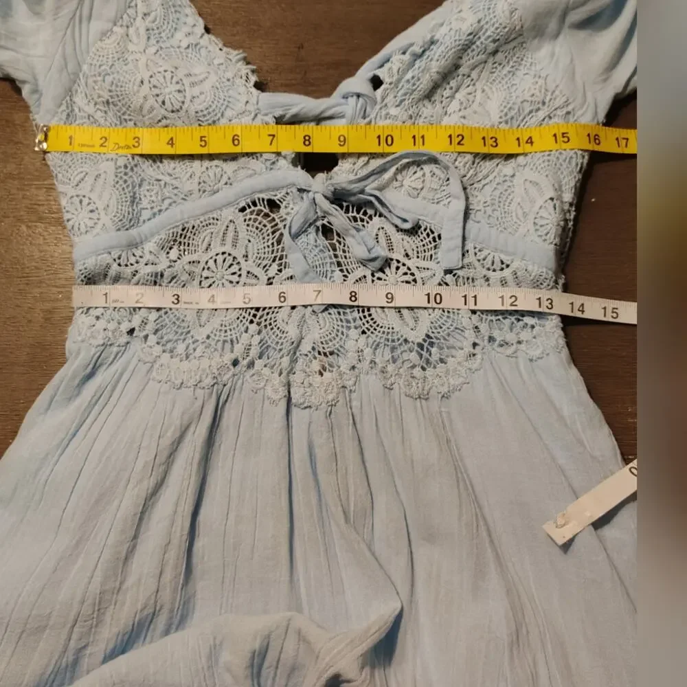 Free People All You Need Is Lace Midi Dress Blue Lace Cottagecore Size Small